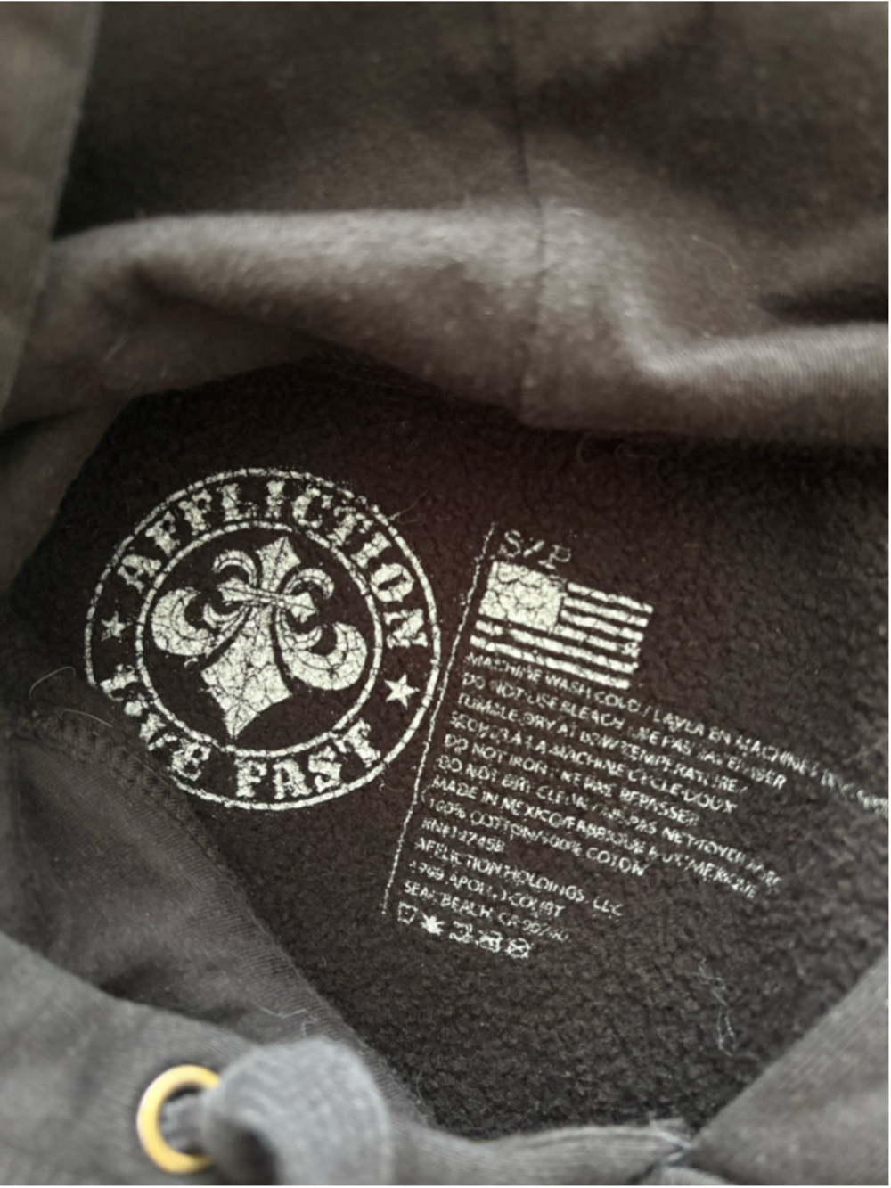 Affliction Graphic Hoodie Black White Mens Size Small - Picture 3 of 5